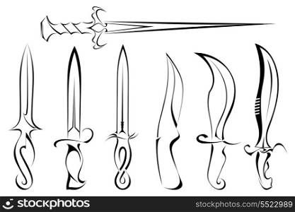 Set of silhouettes of knife tattoo