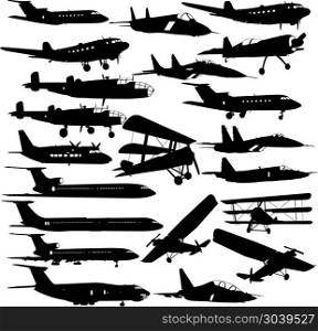 Set of silhouettes of planes from different eras on a white background. Set of silhouettes of planes from different eras on a white background.