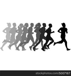 Set of silhouettes. Runners on sprint, men and woman. Set of silhouettes. Runners on sprint, men and woman.