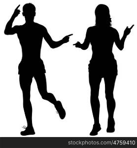 Set of silhouettes. Runners on sprint men and woman. Vector illustration. Set of silhouettes. Runners on sprint men and woman. Vector illustration.