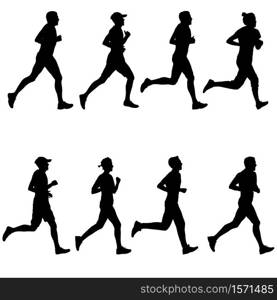 Set of silhouettes. Runners on sprint men and women.. Set of silhouettes. Runners on sprint men and women