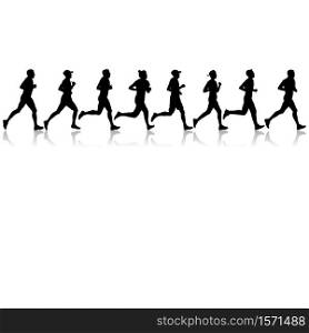 Set of silhouettes. Runners on sprint men and women.. Set of silhouettes. Runners on sprint men and women