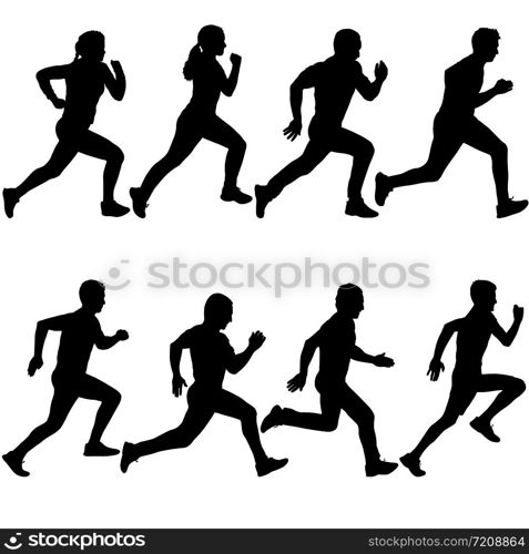 Set of silhouettes. Runners on sprint men and women.. Set of silhouettes. Runners on sprint men and women