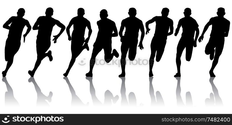 Set of silhouettes Runners on sprint men.. Set of silhouettes Runners on sprint, men