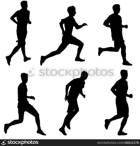 Set of silhouettes Runners on sprint men vector illustration.