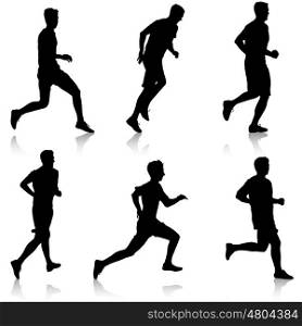 Set of silhouettes Runners on sprint men vector illustration.