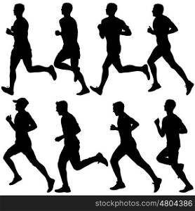 Set of silhouettes. Runners on sprint men. vector illustration.