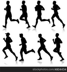 Set of silhouettes. Runners on sprint men. vector illustration.