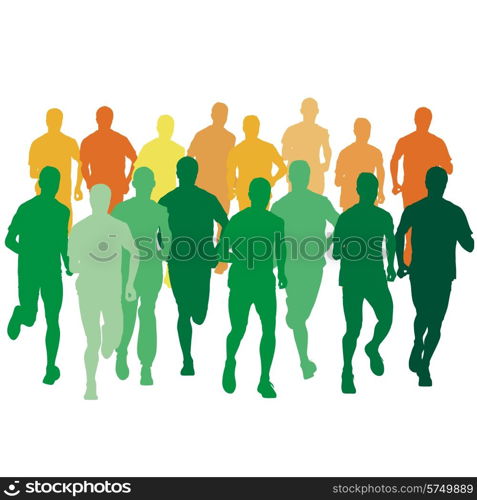 Set of silhouettes. Runners on sprint, men. vector illustration.