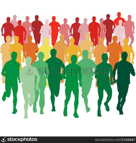 Set of silhouettes. Runners on sprint, men. vector illustration.