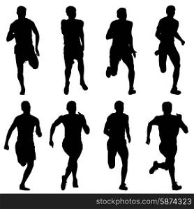 Set of silhouettes Runners on sprint, men. vector illustration.