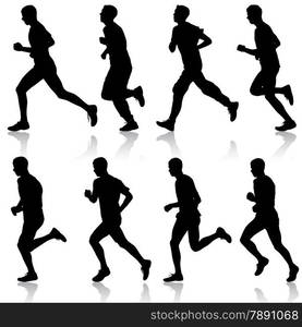 Set of silhouettes. Runners on sprint, men. vector illustration.