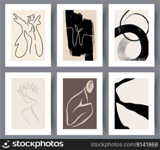 Set of simple abstract modern art wall poster or banner for interior design. Collection of abstractionist hand drawn paintings for print. Vector illustration. . Set of simple abstract art wall posters 