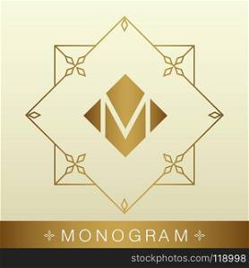 Set of simple and graceful monogram design templates, Elegant lineart logo design elements,Gold with beige,vector illustration