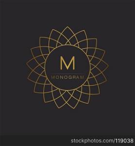 Set of simple and graceful monogram design templates, Elegant lineart logo design elements,Gold with beige,vector illustration
