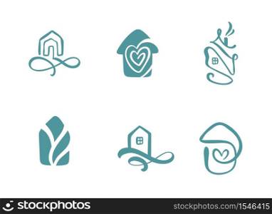 Set of simple calligraphy houses hand drawn logo. Real Vector Icons. Estate Architecture Construction for design. Art home vintage element.. Set of simple calligraphy houses hand drawn logo. Real Vector Icons. Estate Architecture Construction for design. Art home vintage element
