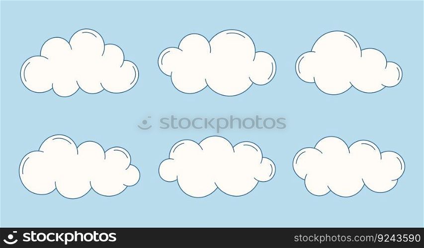 Set of simple cartoon clouds. Abstract white cloud symbols in flat style.