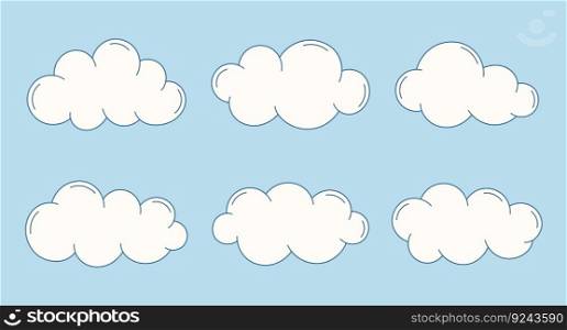 Set of simple cartoon clouds. Abstract white cloud symbols in flat style.
