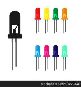 Set of simple colored LED icons. Radio electronic element. Flat design.