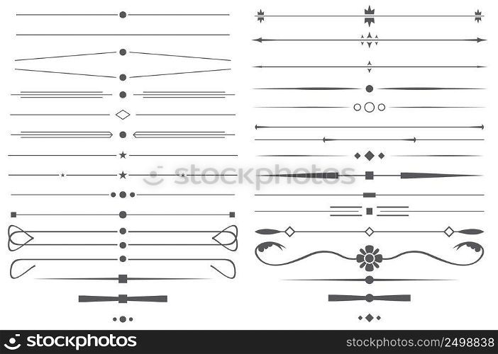 Set of Simple Decorative Page Dividers and Design Elements. Vector Illustration.