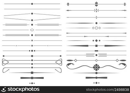 Set of Simple Decorative Page Dividers and Design Elements. Vector Illustration.