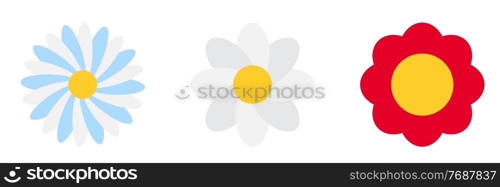 Set of simple flower of blossoming and blooming chamomile. Vector Illustration. EPS10. Set of simple flower of blossoming and blooming chamomile. Vector Illustration