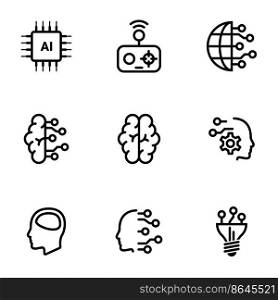 Set of simple icons on a theme Artificial intellect, mind, technology, vector, set. White background