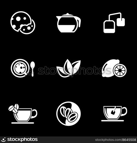 Set of simple icons on a theme Biscuits, tea, drink, coffee, lemon, lime, vector, set. Black background