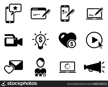 Set of simple icons on a theme Blogger, vector, design, collection, flat, sign, symbol,element, object, illustration, isolated. White background