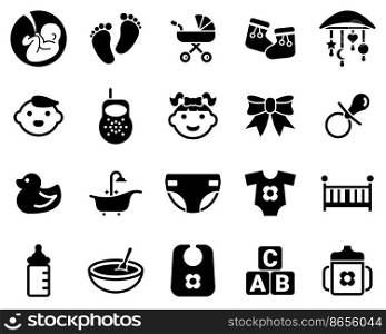 Set of simple icons on a theme Child, infant, childhood, newborn, children, vector, design, collection, flat, sign, symbol,element, object, illustration. Black icons isolated against white background