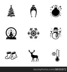 Set of simple icons on a theme Christmas, Happy New Year, Winter, vector, design, collection, flat, sign, symbol,element, object, illustration, isolated. White background