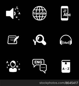 Set of simple icons on a theme Dictionary, translator, training , vector, set.Black background