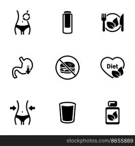 Set of simple icons on a theme Diet, vector, design, collection, flat, sign, symbol,element, object, illustration, isolated. White background