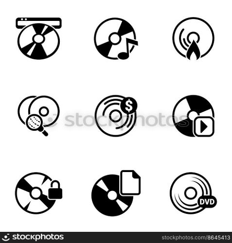 Set of simple icons on a theme Disk, record, dvd, cd, vector, set. White background