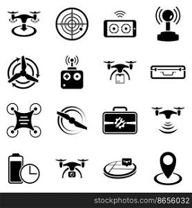 Set of simple icons on a theme drone, vector, design, collection, flat, sign, symbol,element, object, illustration. Black icons isolated against white background