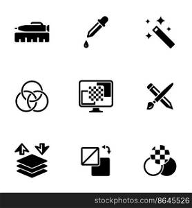 Set of simple icons on a theme Graphic design, drawing, tools, vector, set. White background