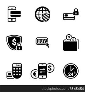 Set of simple icons on a theme Internet money, web, exchange, shopping, vector, set. White background