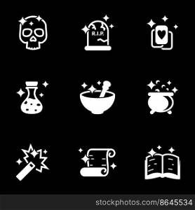 Set of simple icons on a theme Magic, Magician, Magic , vector, set. Black background