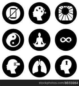 Set of simple icons on a theme meditation, vector, design, collection, flat, sign, symbol,element, object, illustration, isolated. White background