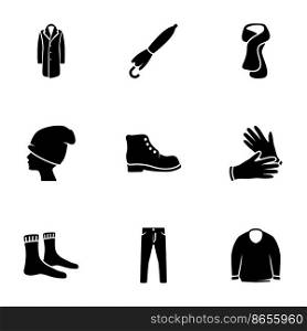 Set of simple icons on a theme men&rsquo;s clothing, vector, design, collection, flat, sign, symbol,element, object, illustration, isolated. White background