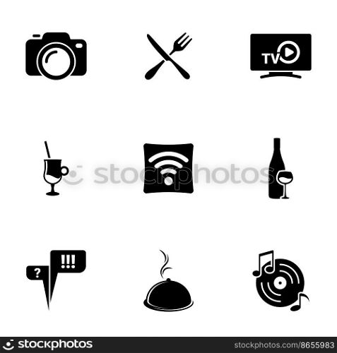 Set of simple icons on a theme modern cafe, vector, design, collection, flat, sign, symbol,element, object, illustration, isolated. White background