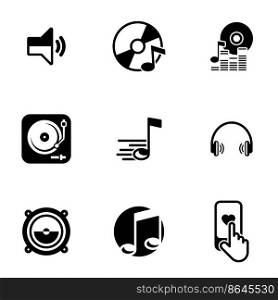 Set of simple icons on a theme Music, sound, wave, disc, vinyl, vector, set. White background