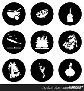 Set of simple icons on a theme onion, cooking, vector, design, collection, flat, sign, symbol,element, object, illustration, isolated. White background