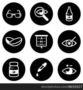 Set of simple icons on a theme Optometry, vector, design, collection, flat, sign, symbol,element, object, illustration, isolated. White background