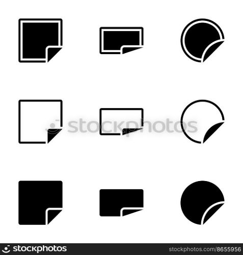 Set of simple icons on a theme paper with folded corners of the page, vector, design, collection, flat, sign, symbol,element, object, illustration, isolated. White background