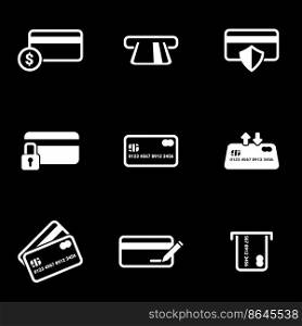 Set of simple icons on a theme Payment, credit card, money , vector, set. Black background