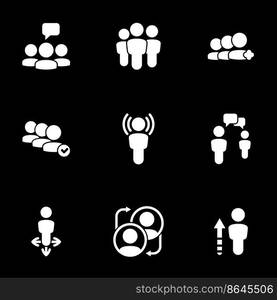 Set of simple icons on a theme Person, social, communication, communication, interaction, vector, set. Black background