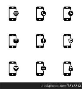 Set of simple icons on a theme Phone functions, functionality, notification, communication, internet, message, vector, set. White background