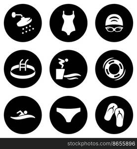 Set of simple icons on a theme Pool, vector, design, collection, flat, sign, symbol,element, object, illustration, isolated. White background