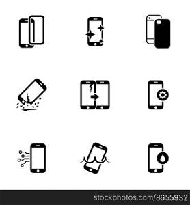 Set of simple icons on a theme repair smartphone, vector, design, collection, flat, sign, symbol,element, object, illustration, isolated. White background